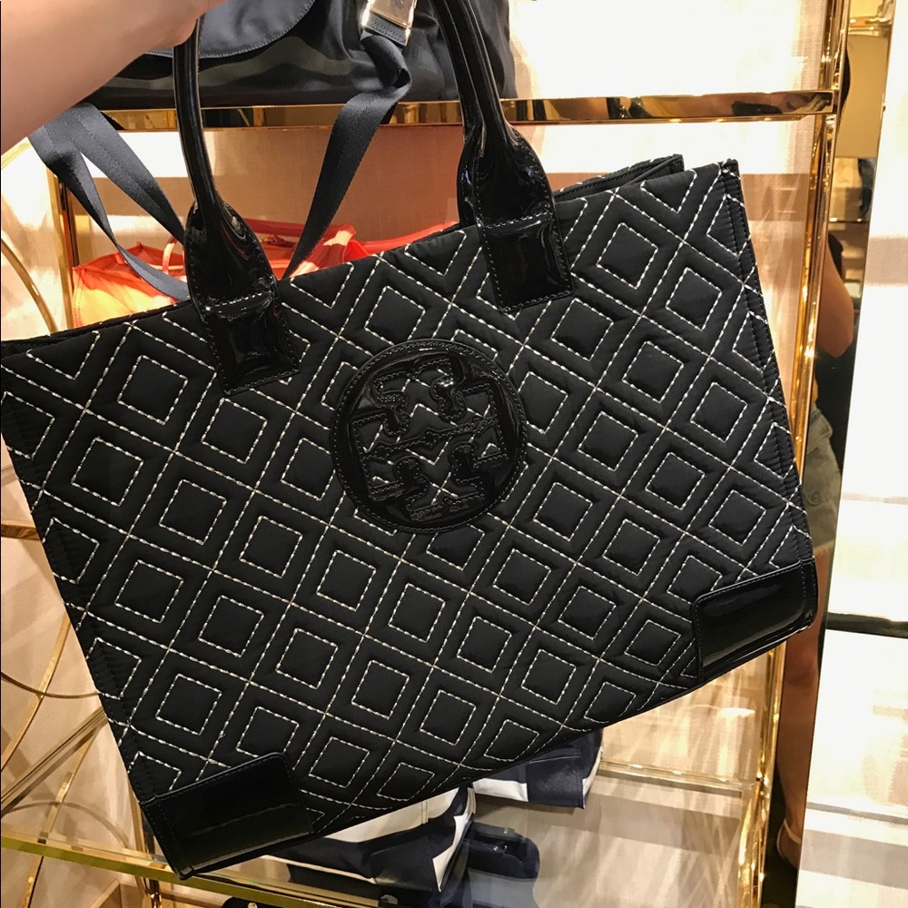 NWT Tory Burch Ella Quilted Nylon Large Tote Black